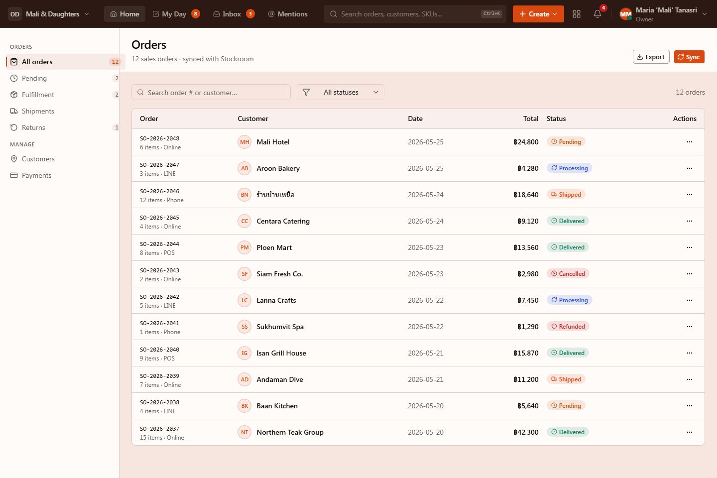 Orders preview